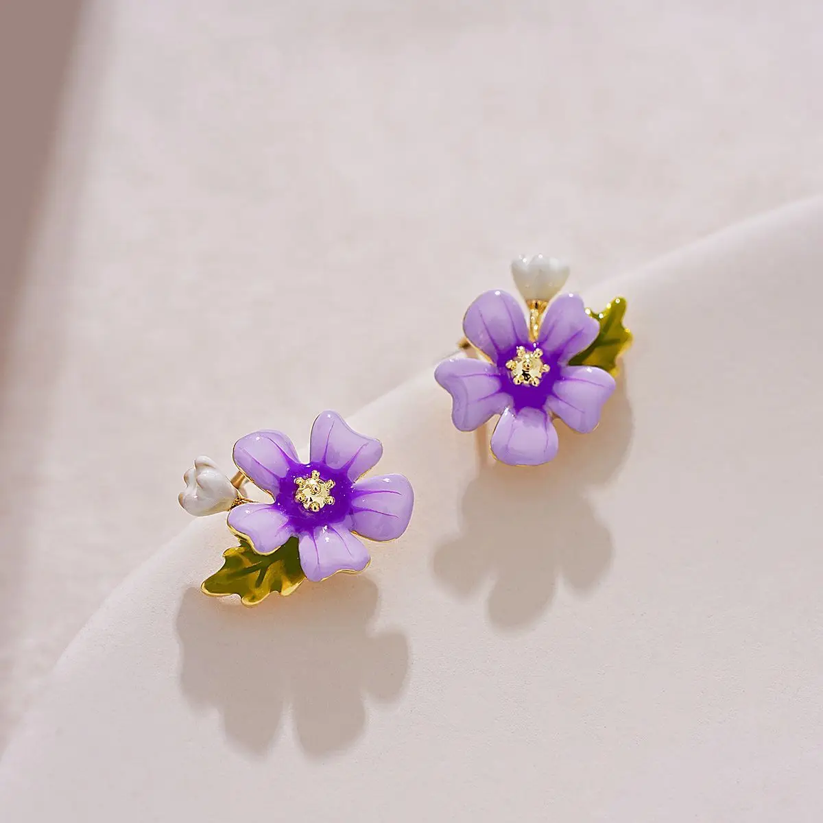 BOEYCJR Purple Enamel Flower Stud Earrings Gold Color Metal Minimalist Jewelry for Women