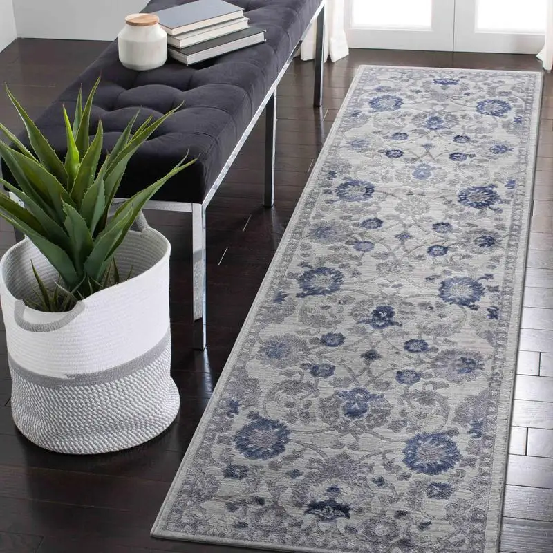 

2x8 Blue Silver Oriental Non-Shedding Stylish Stain Resistant Area Rug for Living Room Bedroom Dining Home Office