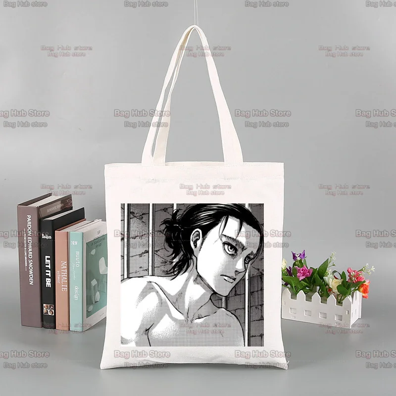 Anime AOT Season Final Attack on Titan Eren Jaeger Funny Shopping Bag Graphic Tote Harajuku Women Canvas Shoulder Bag Eco Bag