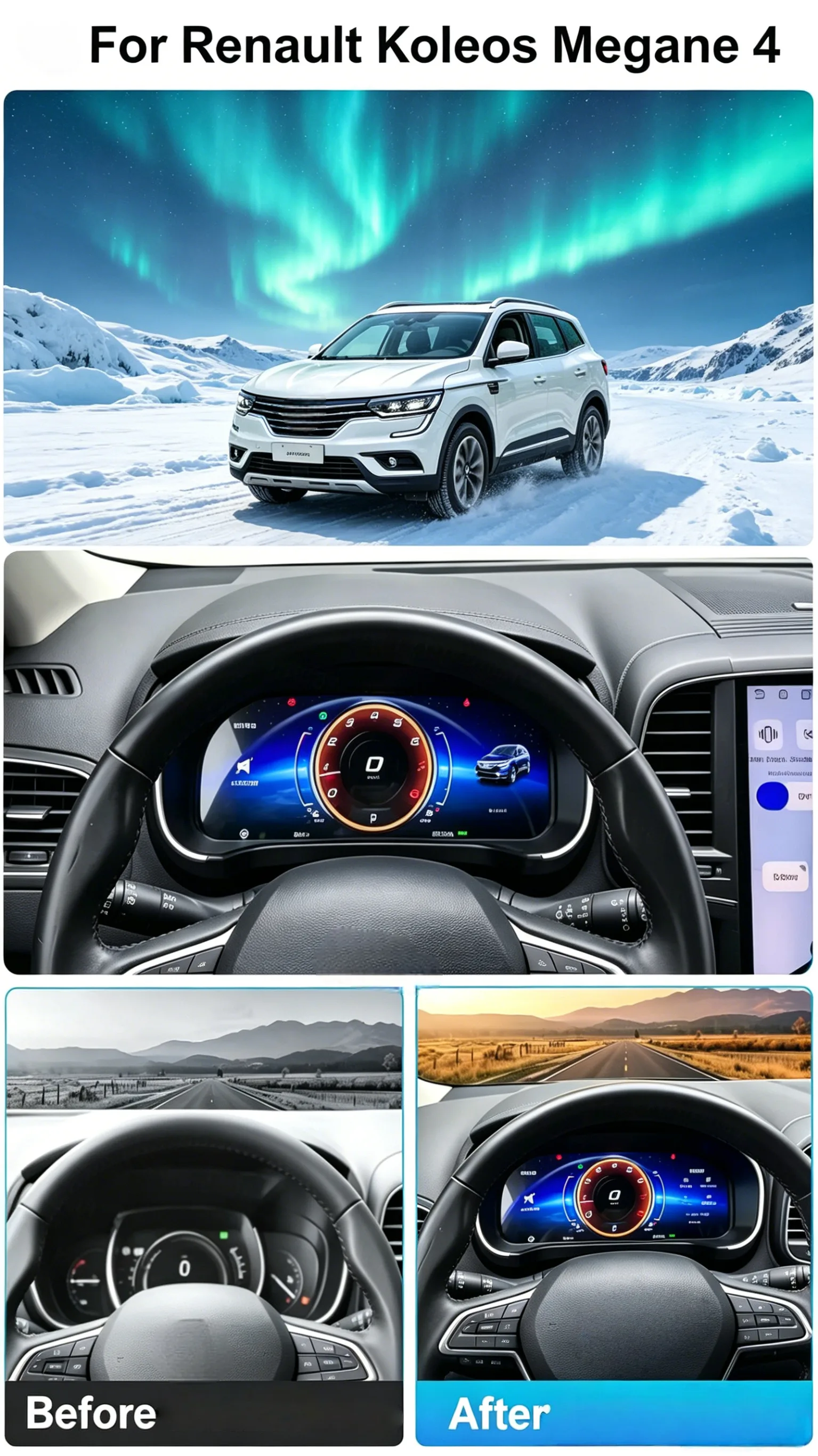 12.3 Inch For Renault Koleos Megane 4 2016~2019 Dashboard Panel Speed Meters Digital Cluster Virtual Android Radio Navigation