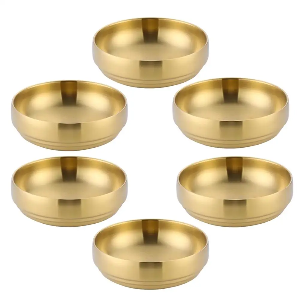 

6 PCS Mini Spice Plate Small Stainless Steel Bowls Mixing Korean Golden Dipping Sauce