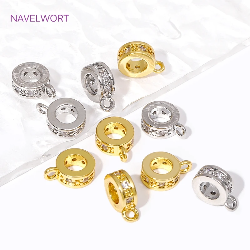 Trendy 18K Gold Plated Inlaid Zircon Round Pendant Bail Beads Brass Pendant Bail Connector For DIY Jewelry Making Supplies