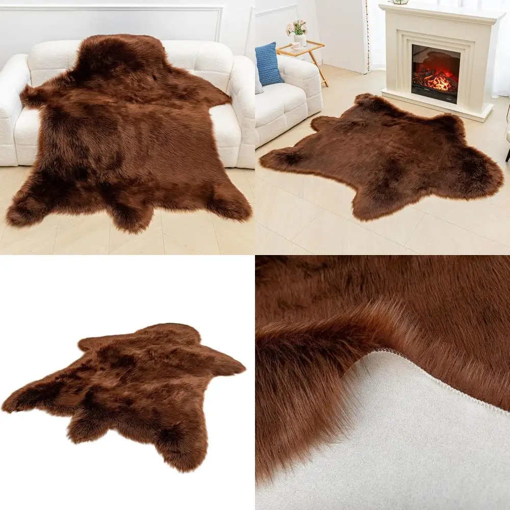 

Brown Bear Rug Faux Cowhide Rug Animal Print Area Rug Faux Sheepskin Fur Carpet Decor for Living Room Brown 5.1x6.1 Feet