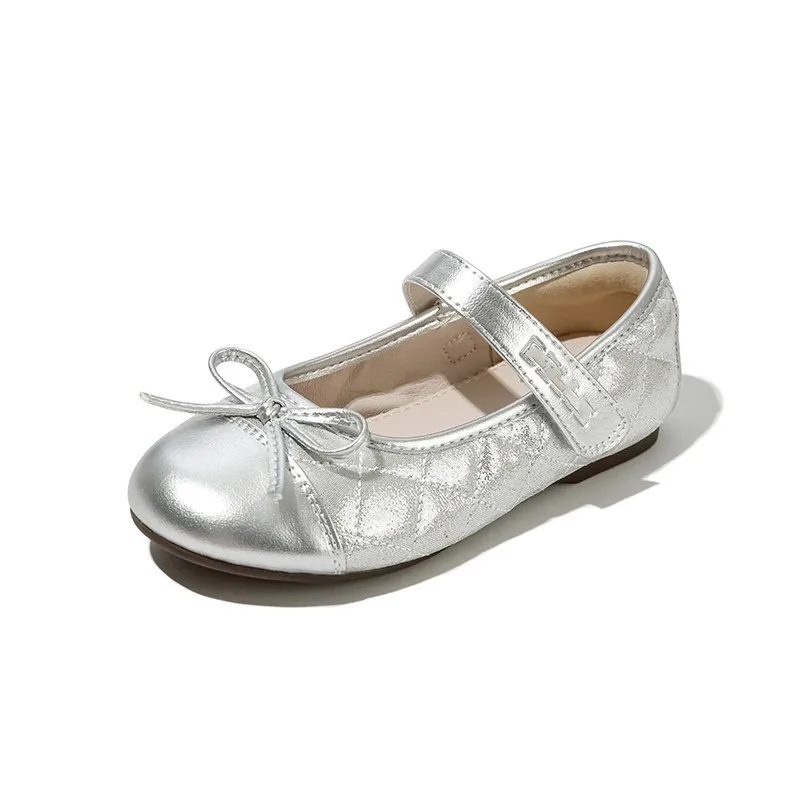 Girls Mary Jane Shoes with Bow-knot Children Flats Leather Shoes for Party Wedding Kids Ballet Princess Dress Shoes Soft Sole