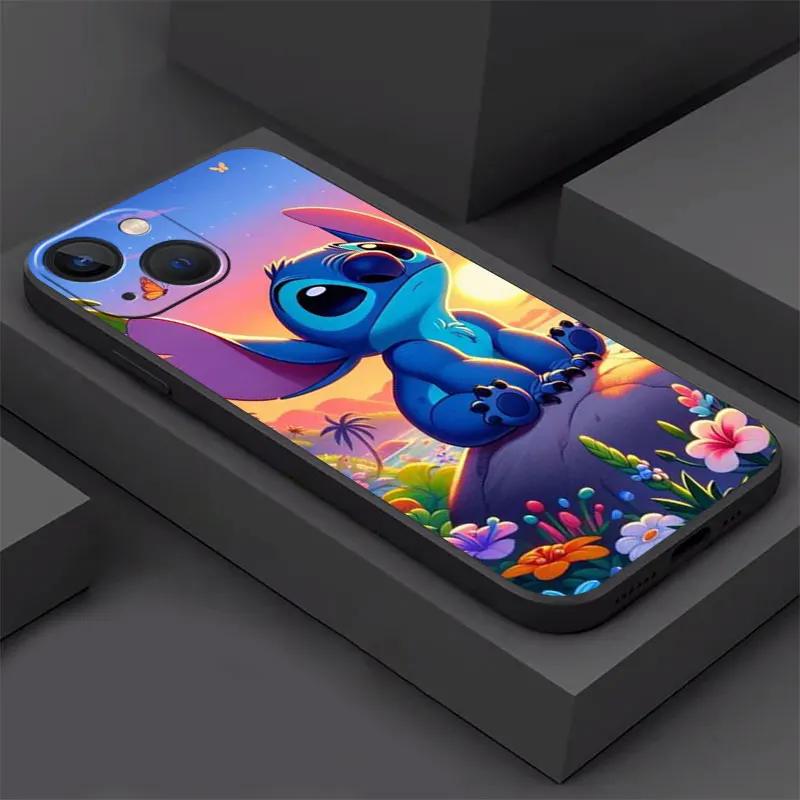 Case For Apple iPhone 11 13 15 14 Pro Max 12 Mini 7 8 Plus XR X XS SE 6 6S Black Soft Shell Phone Cover TPU Cartoon Cute Stitch