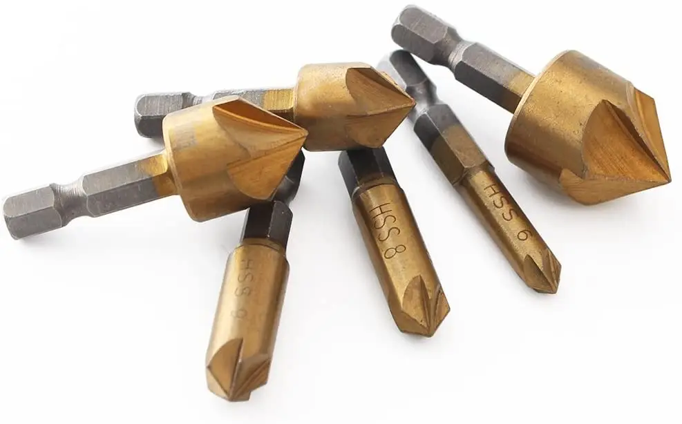 Chuôi Lục Giác Mũi Khoan Mũi 6-19Mm Bộ Phủ Titan 5 Sáo Khoét Lỗ 90 Độ Gỗ Chamfering dao Cắt