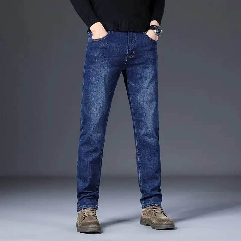 Moda nova masculina baggy calças jeans de alta qualidade outono inverno em linha reta negócios coreano calças formais clássico jeans
