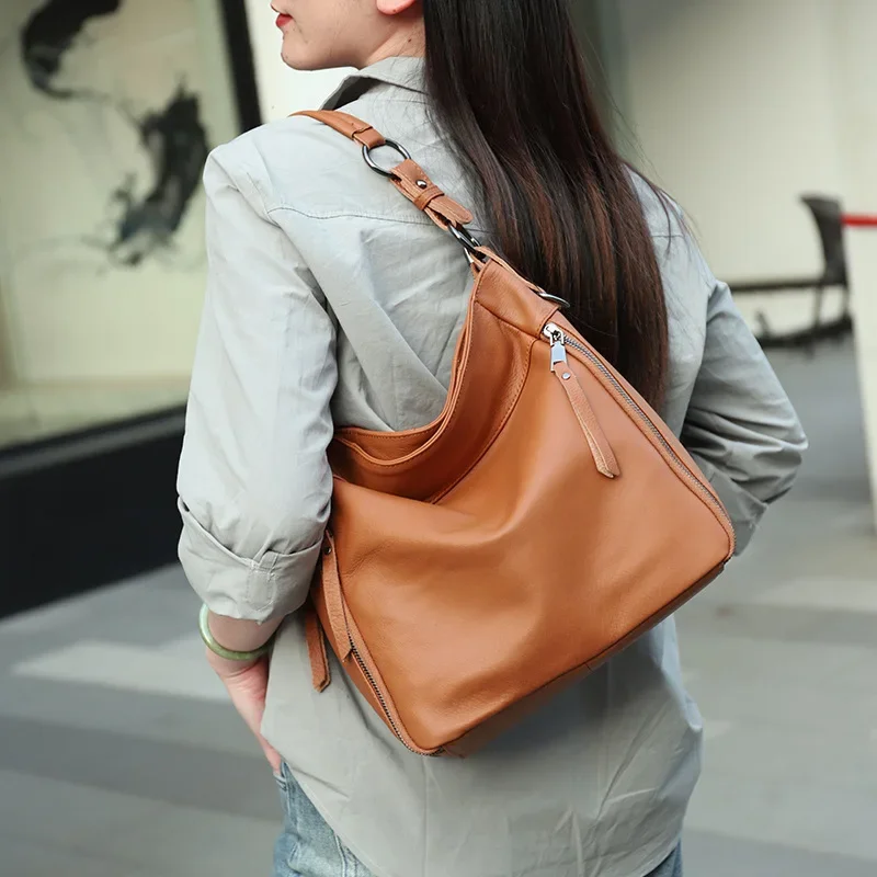 

High Quality Women's Real Cow Leather Luxury Handbag, Versatile Ladies' Large Capacity Shoulder Crossbody High-end Commuting Bag