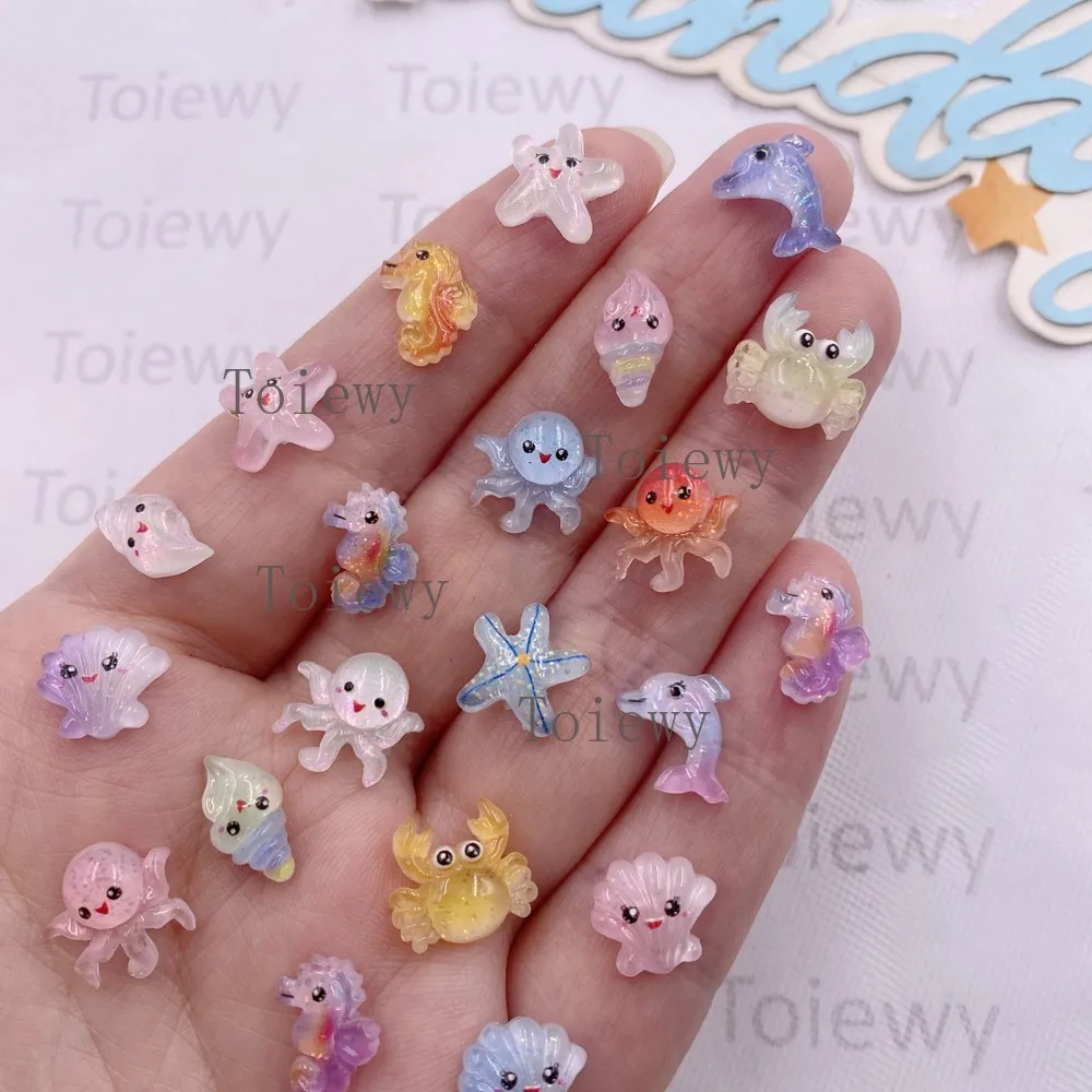 50pcs Resin Mini Colorful Mermaid Tail Shell Starfish Seahorse Conch Flatback Rhinestones Figurine Nail Art DIY Scrapbook Crafts