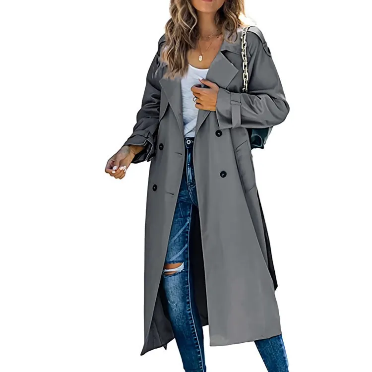 Belt Long Sleeve Belt Mid Length Elegant Commute with Patchwork Medium Thickness Fall Trench Coat Casual Mid Long Coat for Women