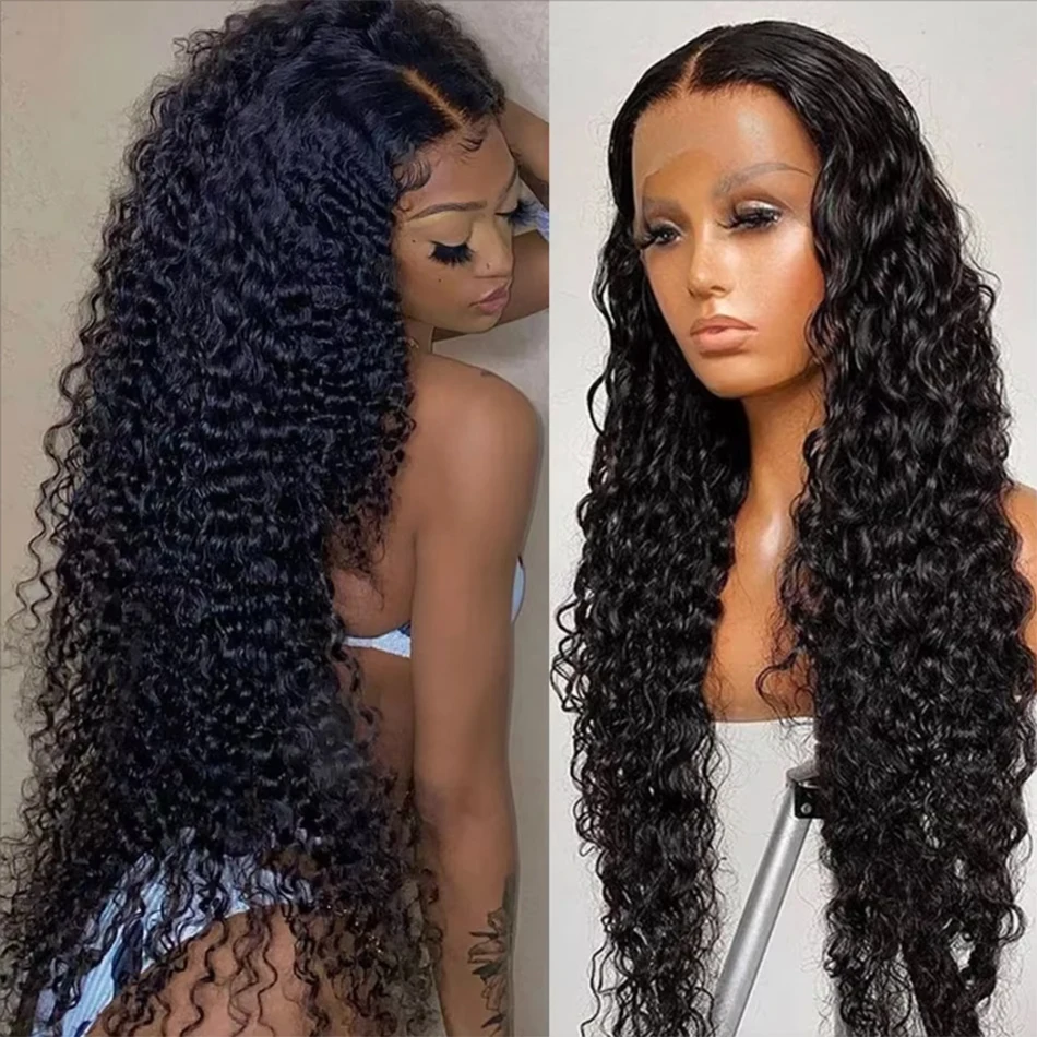 

Ready To Go Glueless Wigs 30 Inch Water Wave Human Hair Lace Frontal Wigs For Black Women Isee Kinky Curly Lace Front Wig 180%