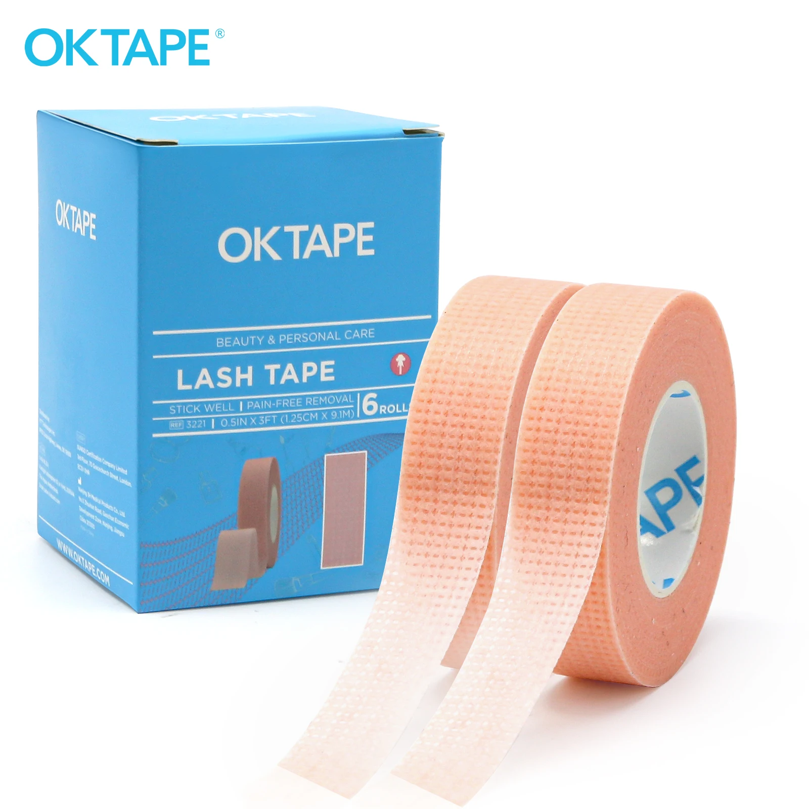 OKTAPE 6 Rolls Eyelash Tape,Adhesive Fabric Eyelash Extension Tape,Breathable Micropore Fabric Tape,9 m/10 Yard Each Roll