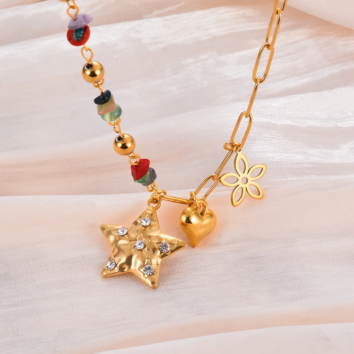 New Bohemia Star Pendant Stainless Steel Gold Plated Natural Stone Necklaces for Women Beach Banquet Accessories
