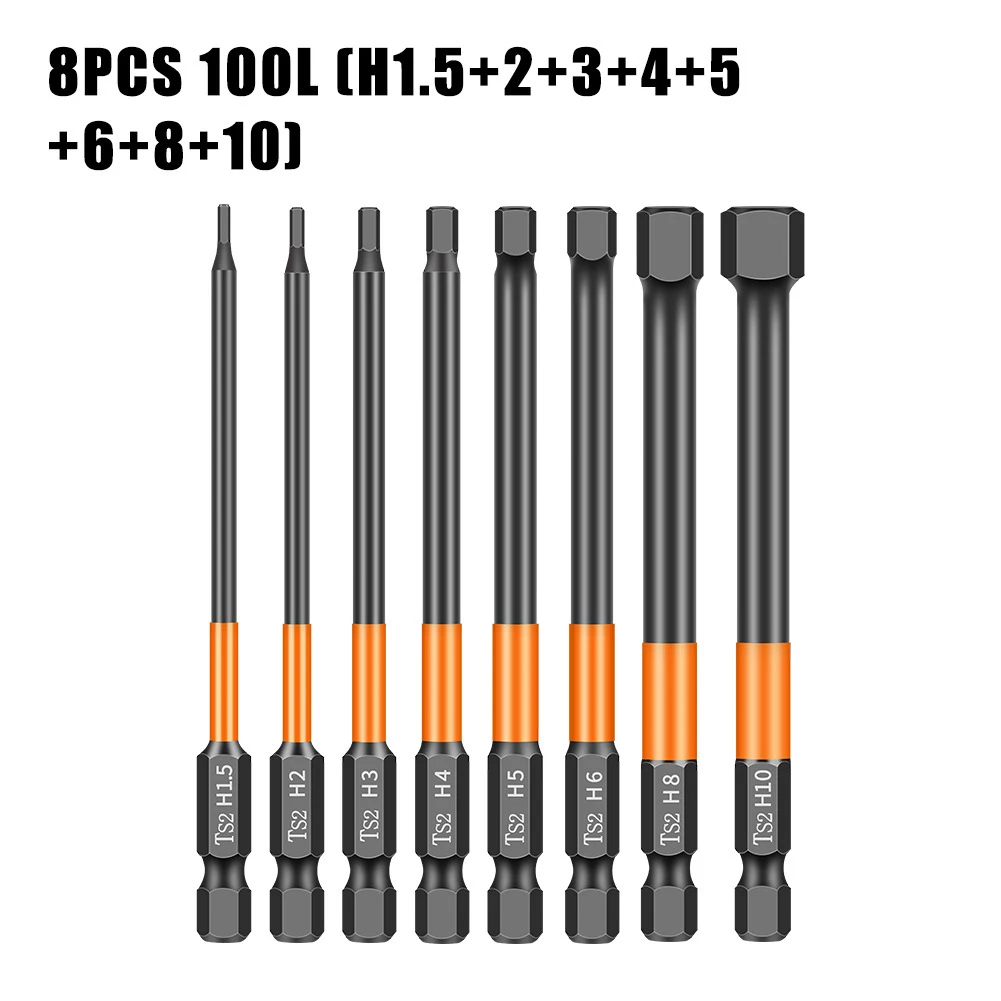

8pcs 100mm Hexagon Screwdriver Bit 1/4 Inch Hex Shank Quick Change Driver Power Drill For Manual Tools Accessories