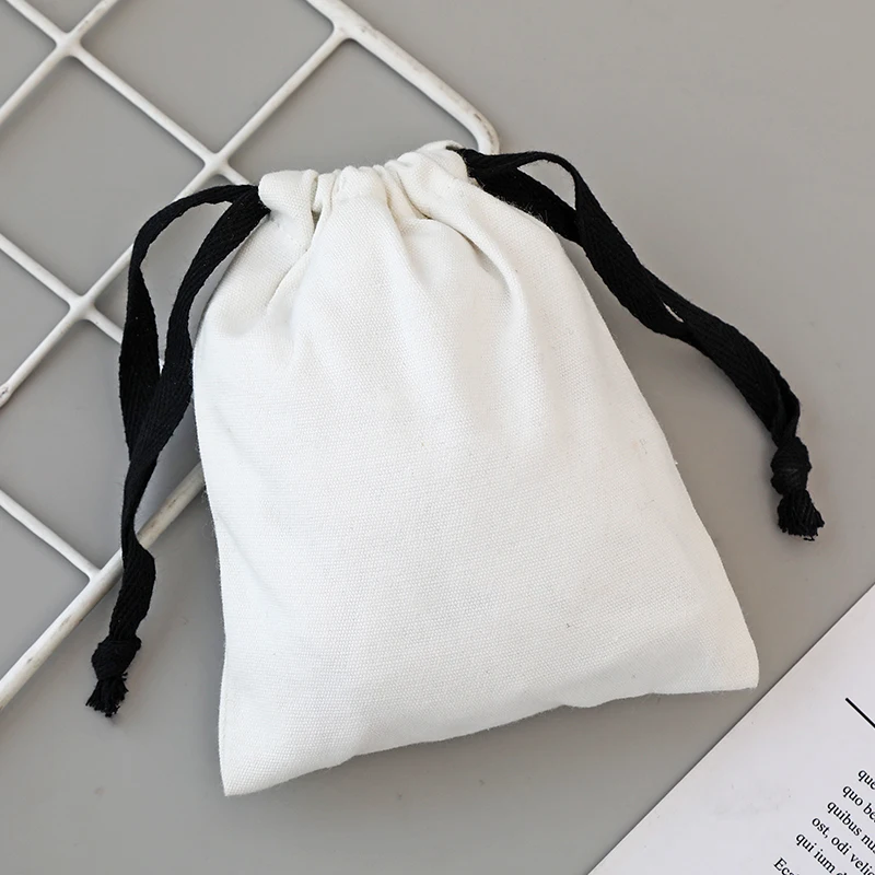 Zhuangshijie White Canvas Cotton Bags with Black Drawstring Christmas Gift Wedding Candy Package Pouch Big Size Dustproof Sacks