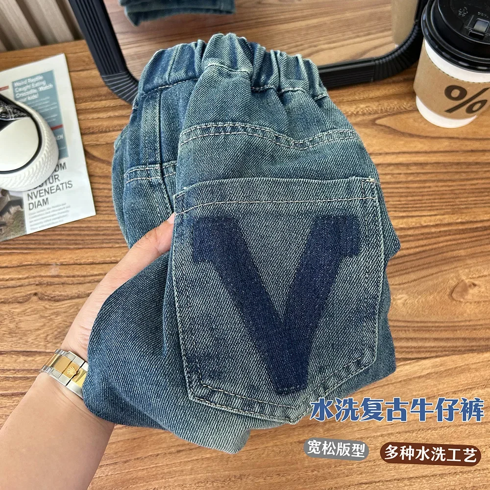 Children's Autumn Jeans 2024 Spring and Autumn New Boys' Korean Edition Pants Middle and Large Children's Casual Letter Pants