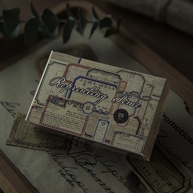 1box/45Pcs Vintage Boxed Stickers,Old Object Label Stickers,Distressed Aesthetic Journal Collage Supplies DIY Decor Stickers