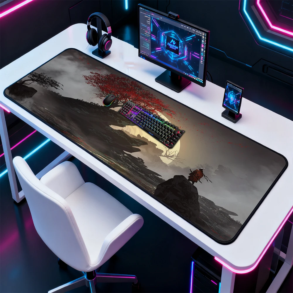 Sakura Playmat Large Oversized Red Tree Moon Desk Gaming Mousepad Office Pc 1400x600mm Thick Smooth Study Computer Accessories