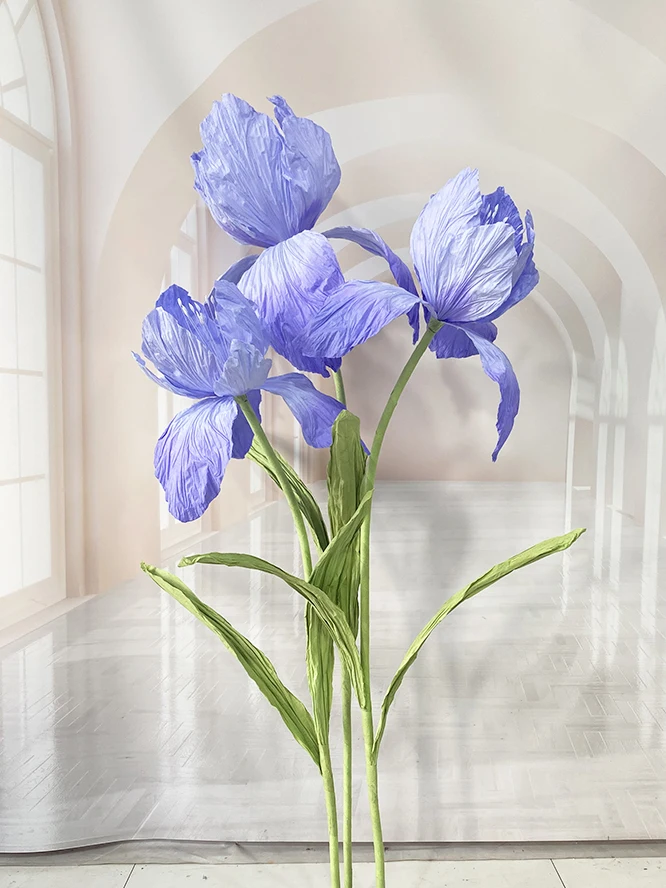3-teiliges Set Hochzeitsdekoration Irische Iris Papierblume Künstliche Hochzeits-Wegweiser-Blume Ständer Event-Party-Hintergrund Fensterdekoration – Detail 4