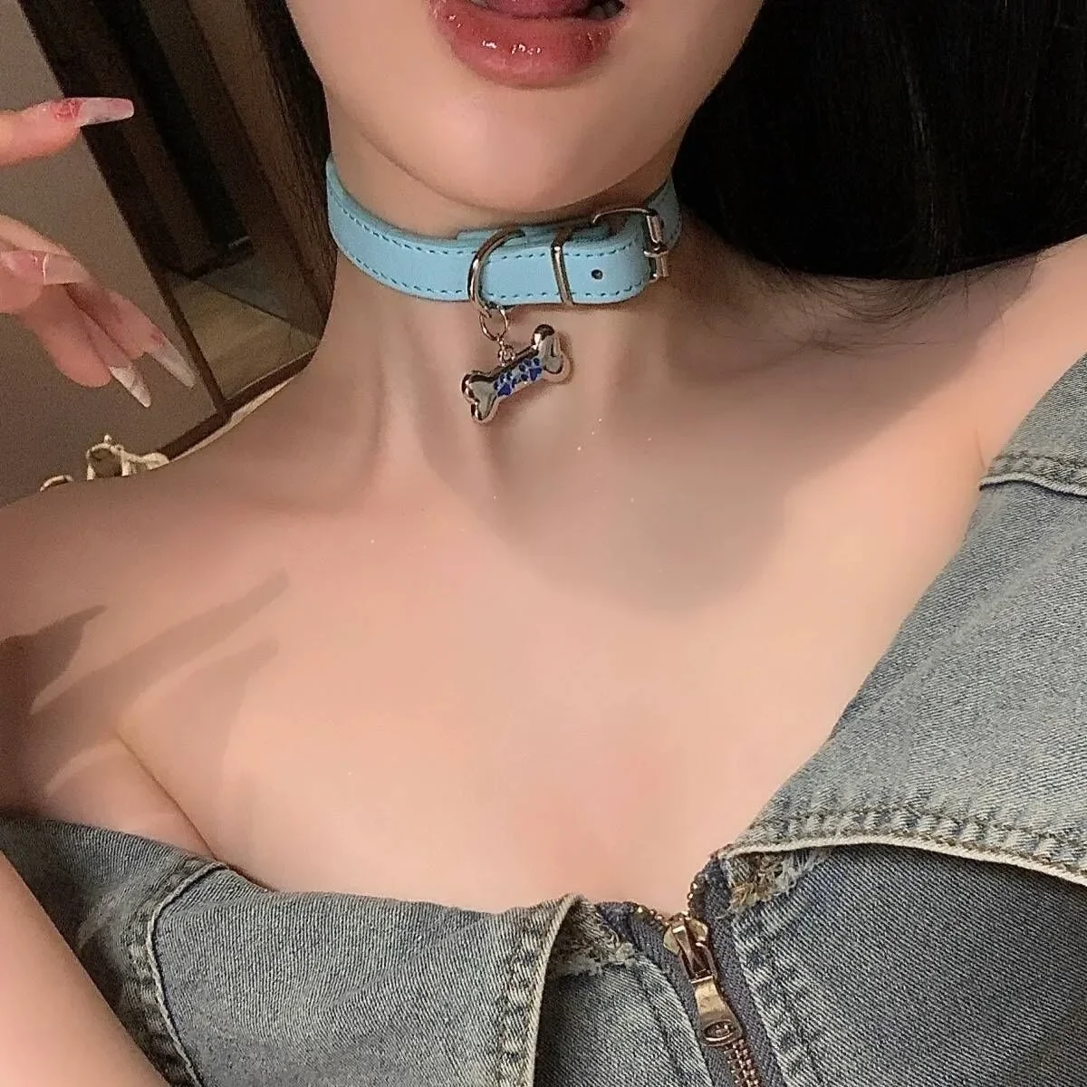 ZAKOL 1Pcs Y2K Sweet Cool PU Leather Collar Chain Punk Dog Claw Bone Charms Choker Necklace For Women Party Jewelry Gifts gallery 4