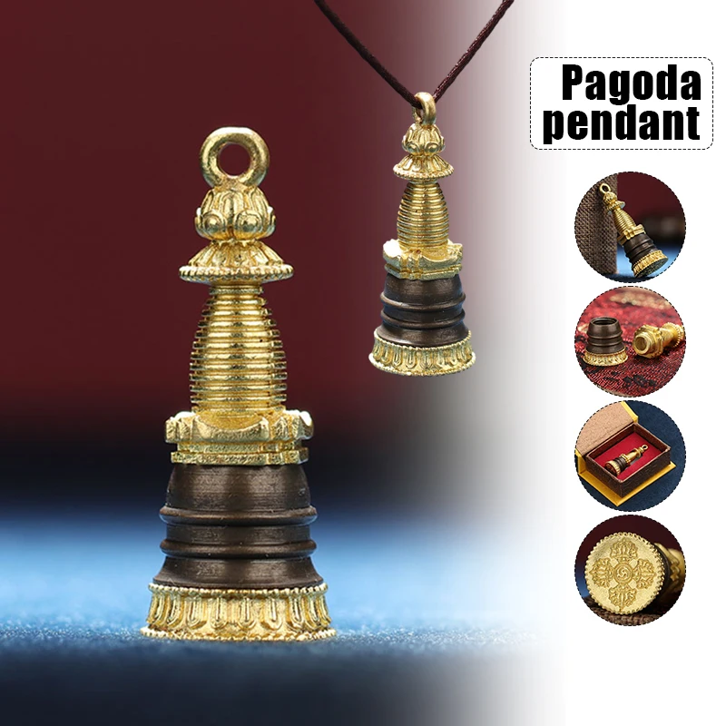 Tibetan Buddhist Statue Pagoda Brass Stupa Tower Buddhism Sculpture Pendant Charms Crafts Decor Copper Gadangta Pagoda