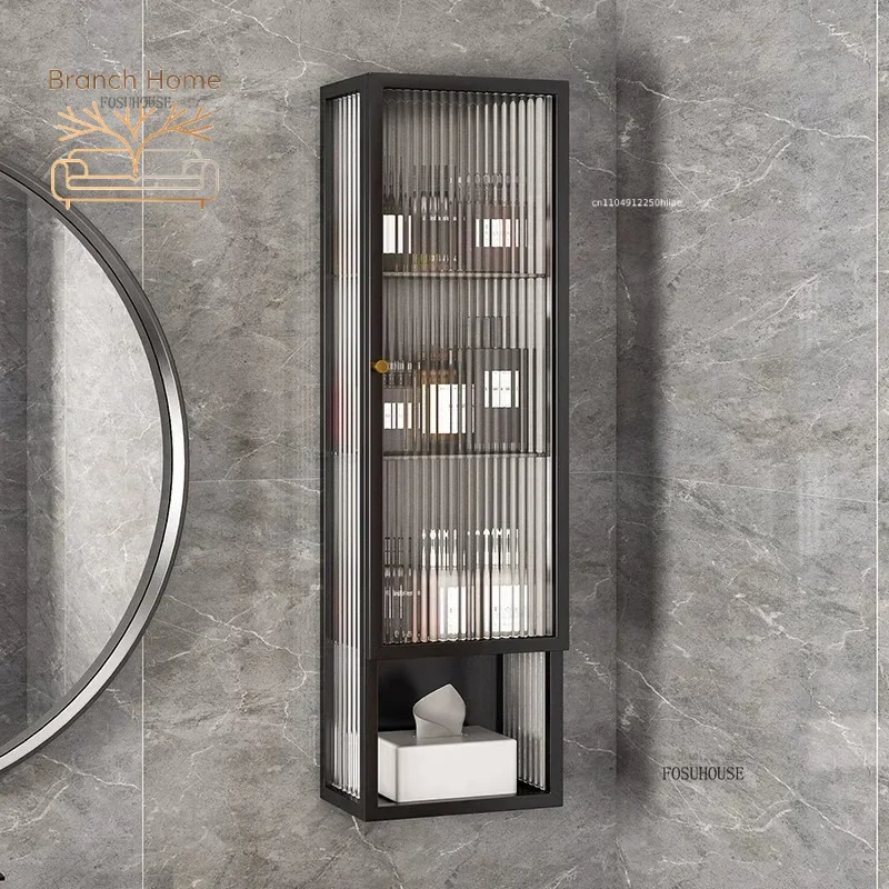 Designer Home Furniture Light Luxury Wall-mounted Narrow Cabinet Nordic Glass Bathroom Cabinet Minimalist Metal Storage Rack