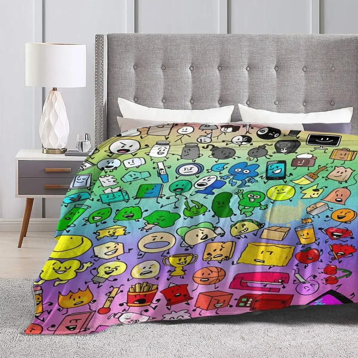 BFDI Inanimate Insanity All Characters Super Warm Blanket Decorative Plush Throw Blanket Graphic Couch Chair Flannel Bedspread