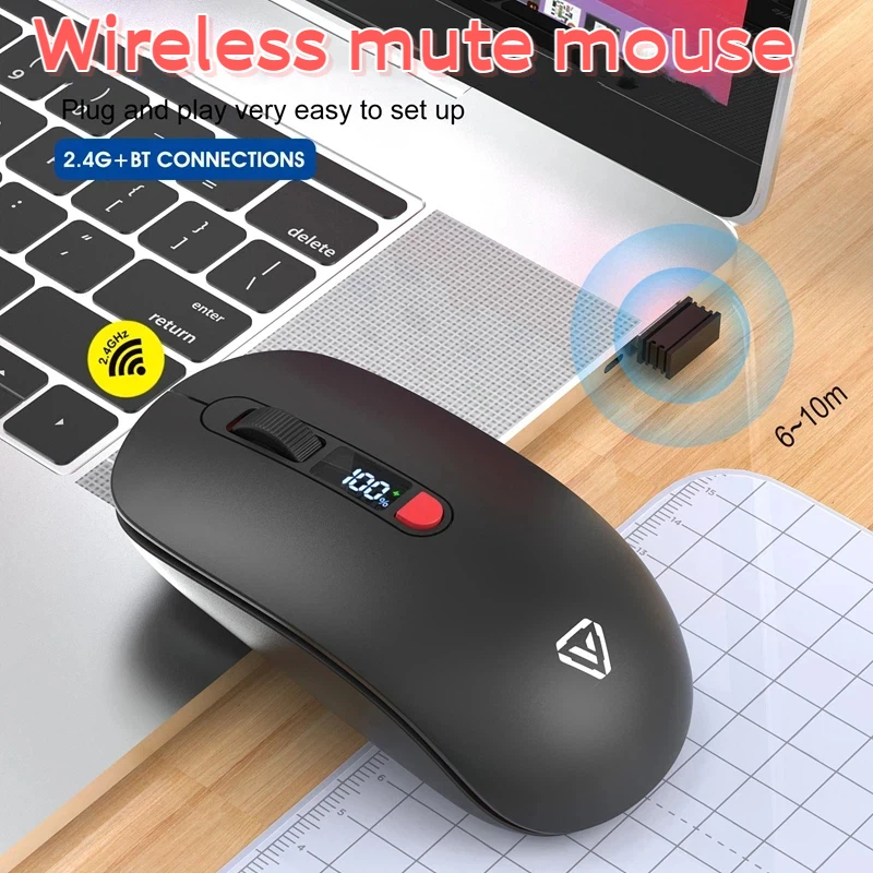 Wireless Silent Mouse Bluetooth 2.4G Rechargeable USB Mouse With Display Screen Ergonomic Design For Office Computer Laptop