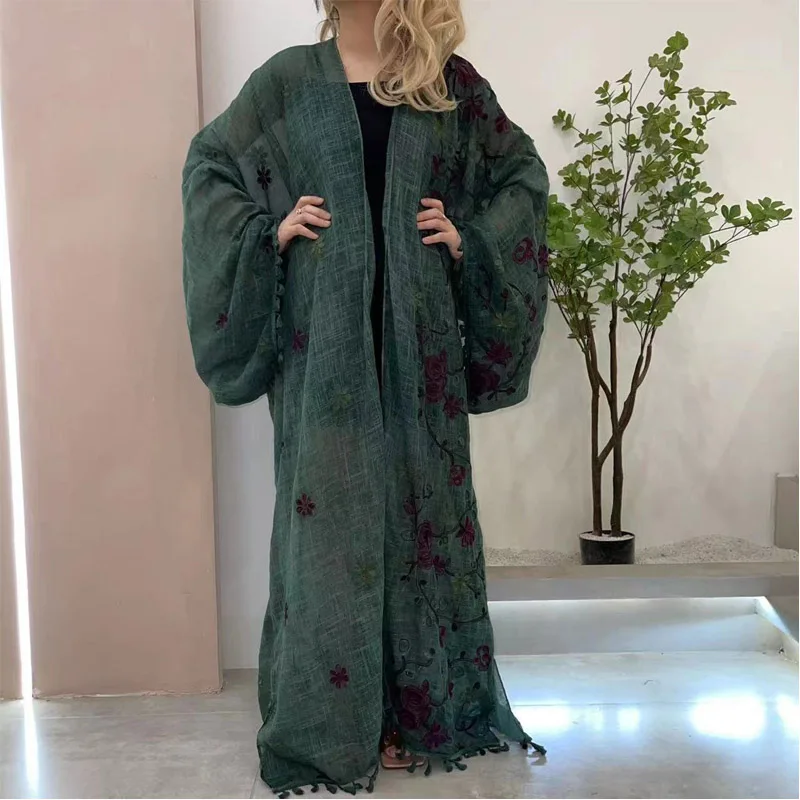 Kuwait Coat fashion 2023 Autumn Winter Women Cardigan Lingerie Kaftan Free Size Long Sleeve Muslim African Kimono