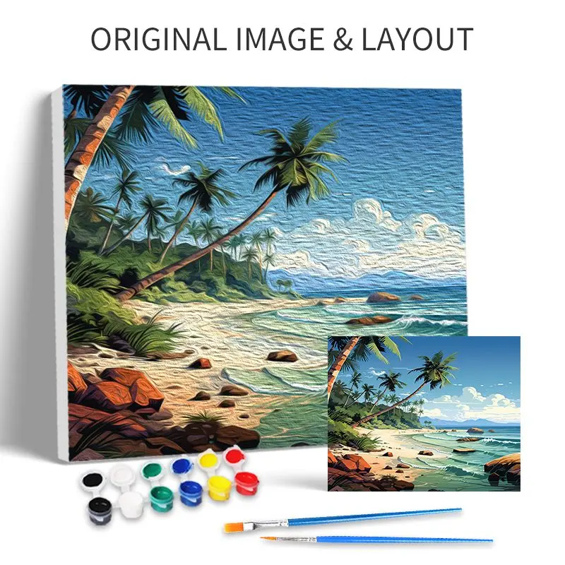 CHENISTORY Paint By Number Coconut Tree Sea View Scenery Kits Drawing On Canvas DIY Pictures By Number Gift Home Decor