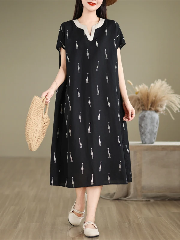 

Женская свободная льняная одежда V-Ne Midi irt Dr из хлопка и льна больших размеров с принтом Dr Summer Faion, солнцезащитная одежда