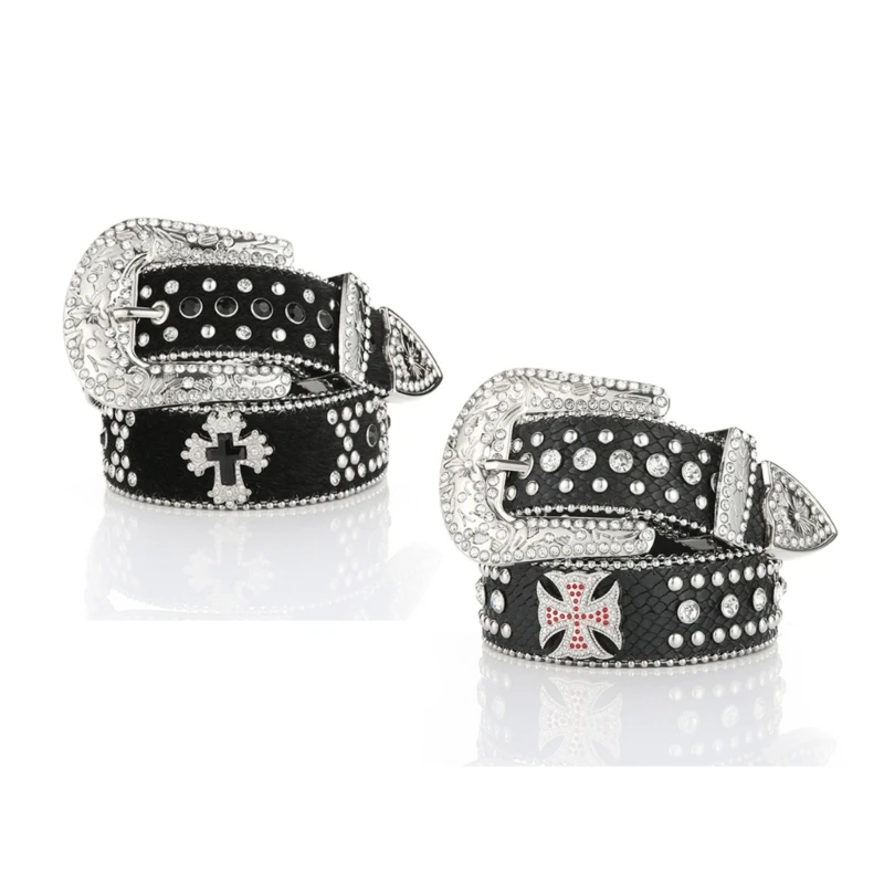 Shinning Rhinestone Buckle Waist Belts for Jeans Adjustable Belt for Cowboy Cowgirl Teens Female Jeans Skirt Waistband