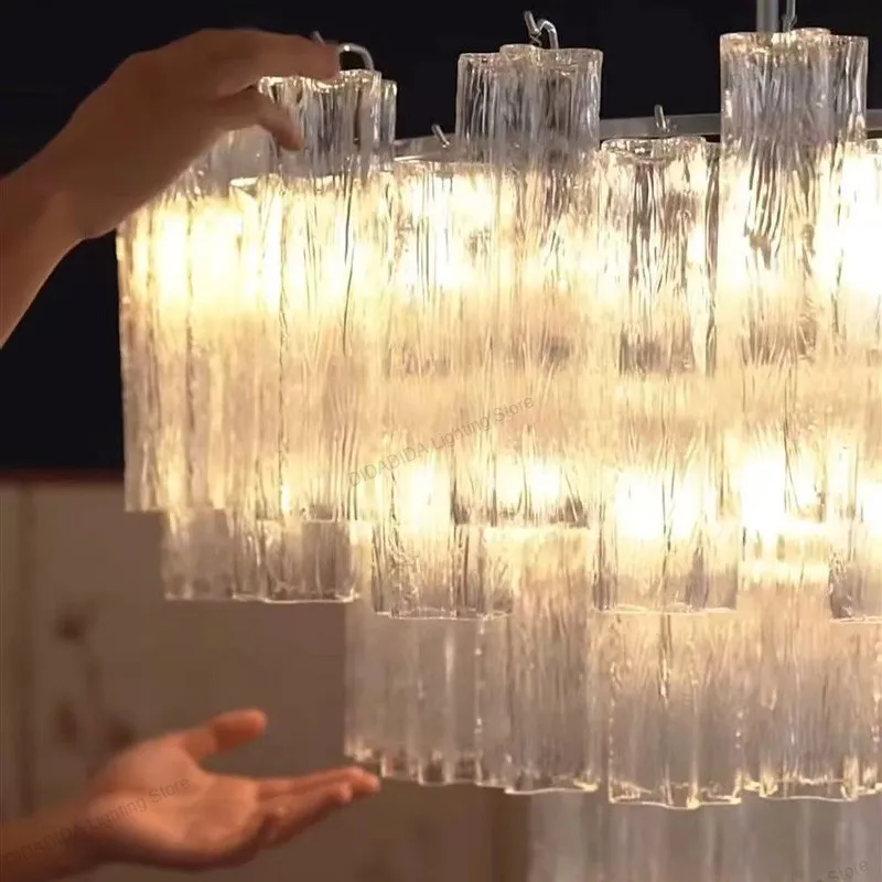 American Style Murano Star Glass Tube Pendant Lamp Round Frosted Multicolor Glass Brass Silvery Dimmable Lustre Luxury