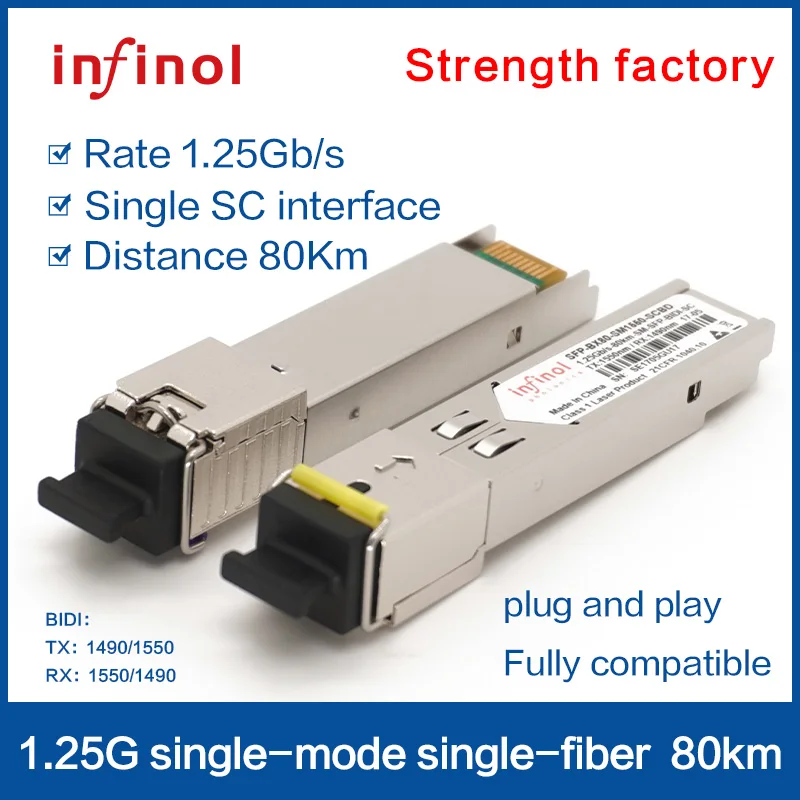 Optical transceiver Module SFP1.25g BIDI 80KM gigabit single mode single fiber SC Port optical module single core 1490/1550nm