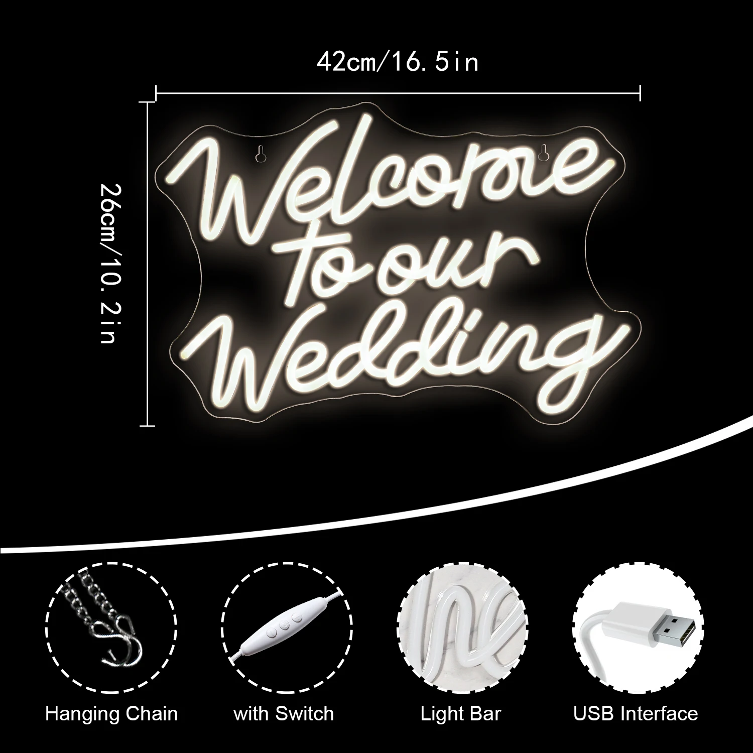 Welcome to Our Wedding Dimmable Neon Sign for Wedding Backdrop Engagement Party Valentines Day Neon Light Up Signs 5V USB