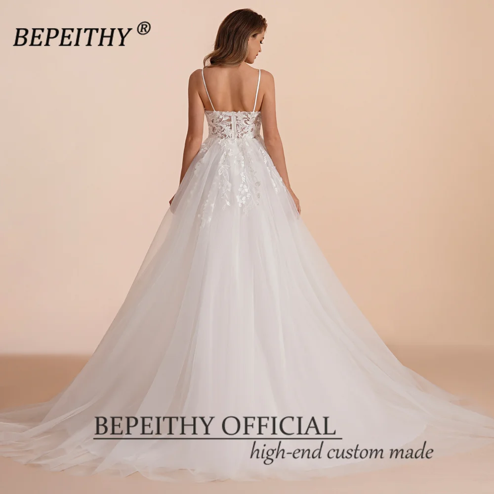 BEPEITHY Customized Boho Ivory A Line Lace Wedding Dresses For Bride Women 2023 Floor Length Sexy Garden White Bridal Gown New