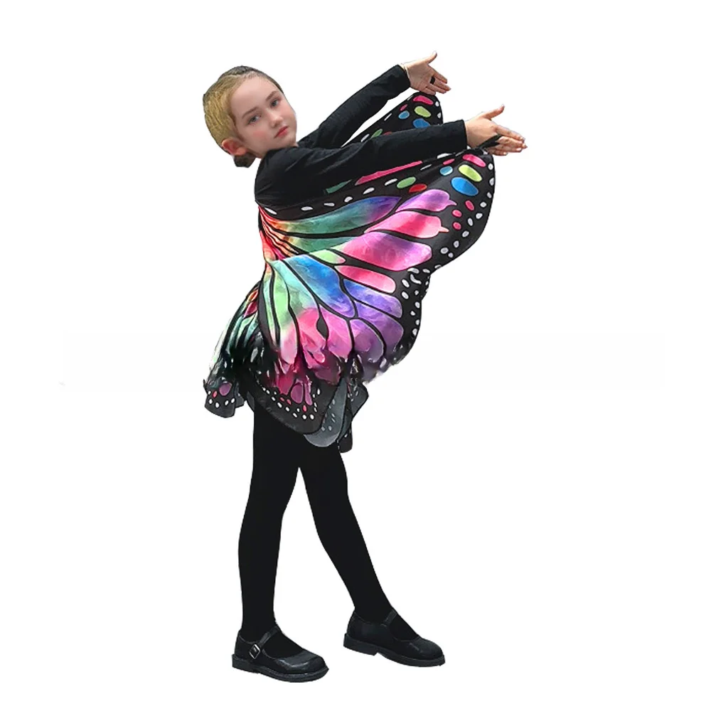 Girl Butterfly Costume Chiffon Wings Skirt Dress Up Play Party Favors Fairy Halloween Butterfly-Wings Double Side Print Monarch