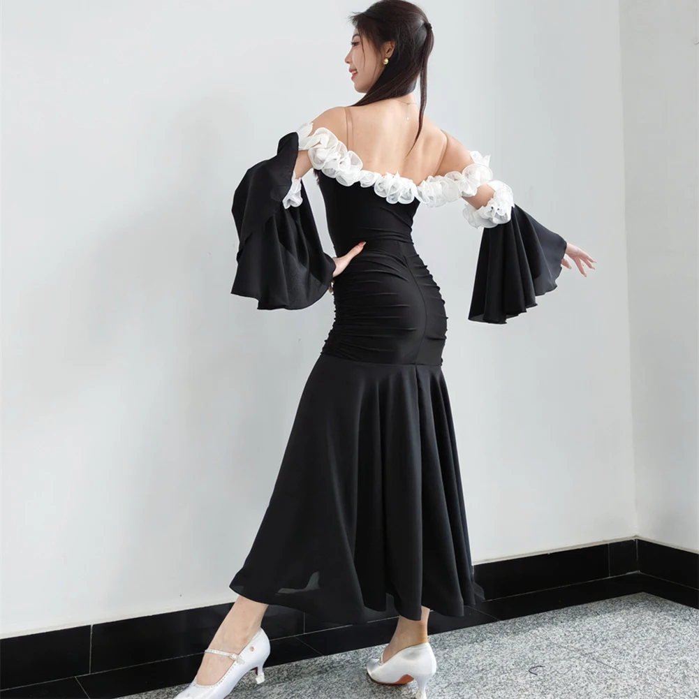 Wysokiej jakości strój do ćwiczeń tańca, sukienka na imprezę, taniec towarzyski, sukienka na zawody, temperamentna sukienka flamenco, strój walca z odkrytymi plecami.