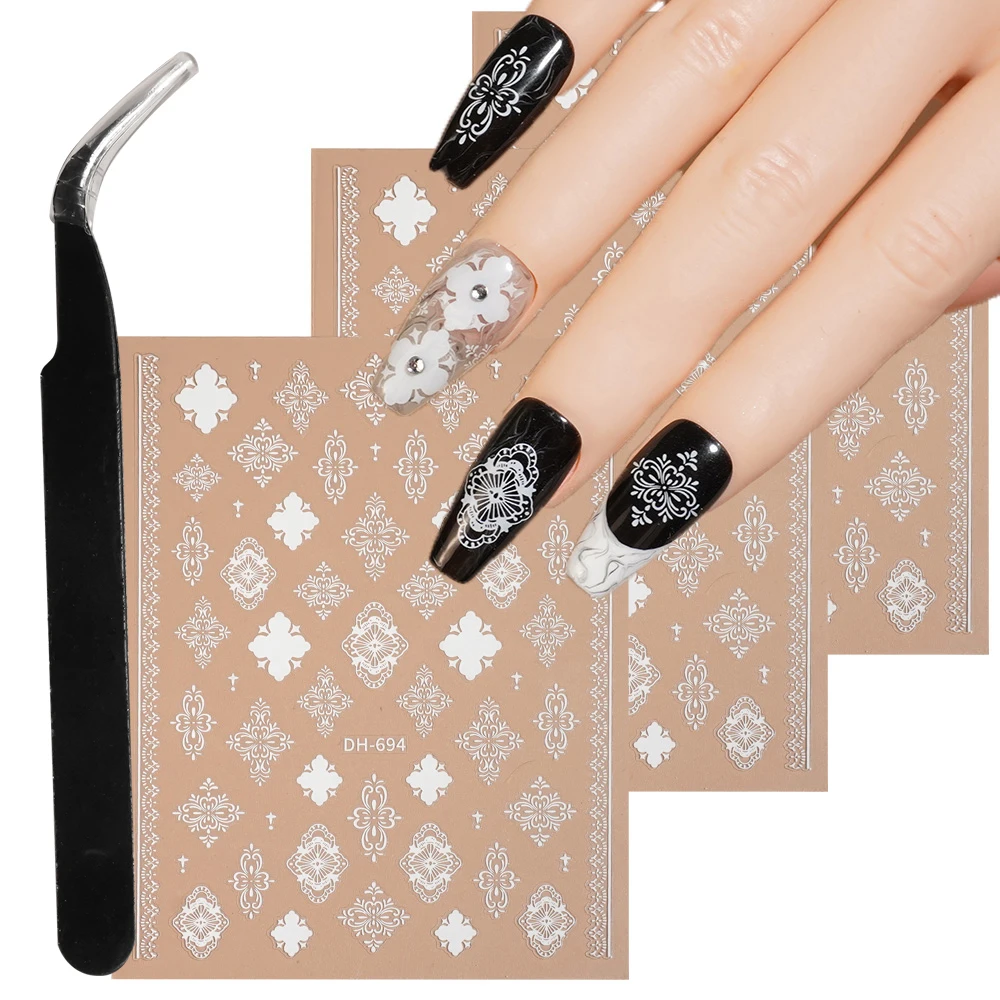 

1/5pcs Cross Diamond 3D Flat Nail Stickers Retro Exquisite Nail Art Stickers Women DIY Manicure Decoration Decals With Tweezers
