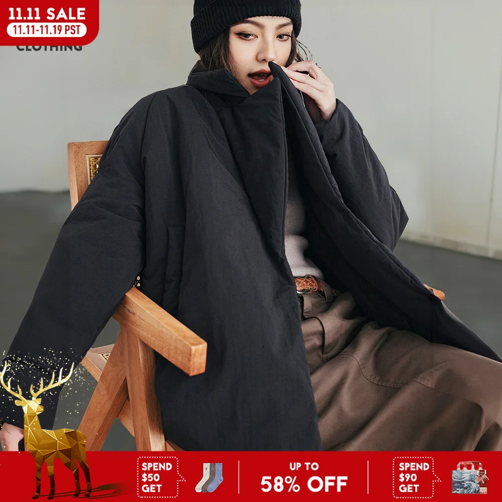 

Maden Женское хлопковое стёганое пальто с отложным воротником, свободного кроя, тёплый короткий пуховик, повседневная куртка, черный, корейский стиль, парка, зимняя верхняя одежда