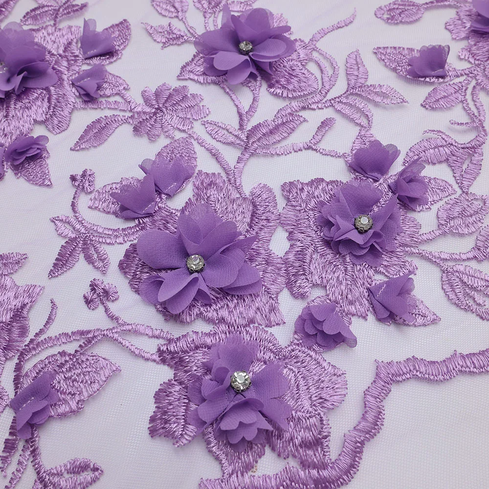 3D Flowers In French Lace Fabric 2024 High Quality Lace Net African Lace Fabric With Beads Lace Fabrics For Wedding