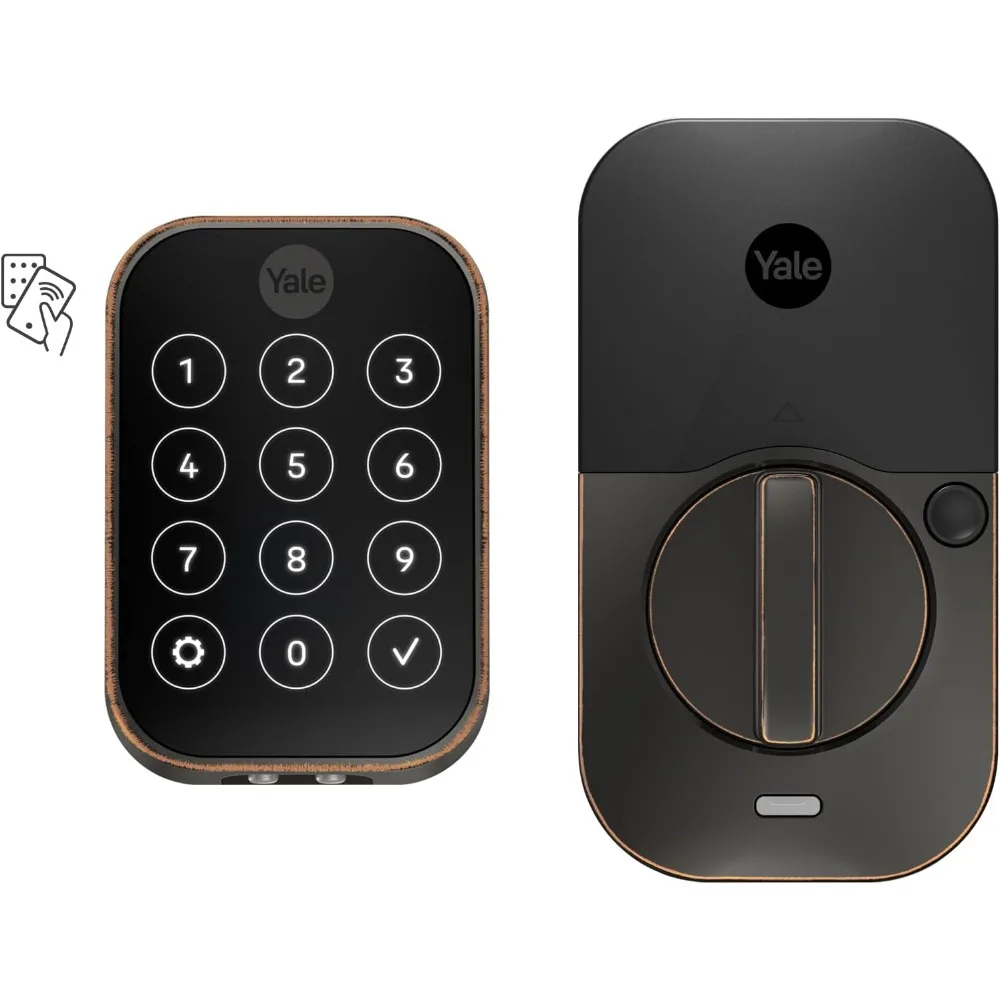 Yale Assure Lock 2 Plus Apple Home Keys, Cerradura de puerta de entrada sin llave de bronce con teclado para cerradura de entrada de código y desbloqueo automático (sin Wi-F
