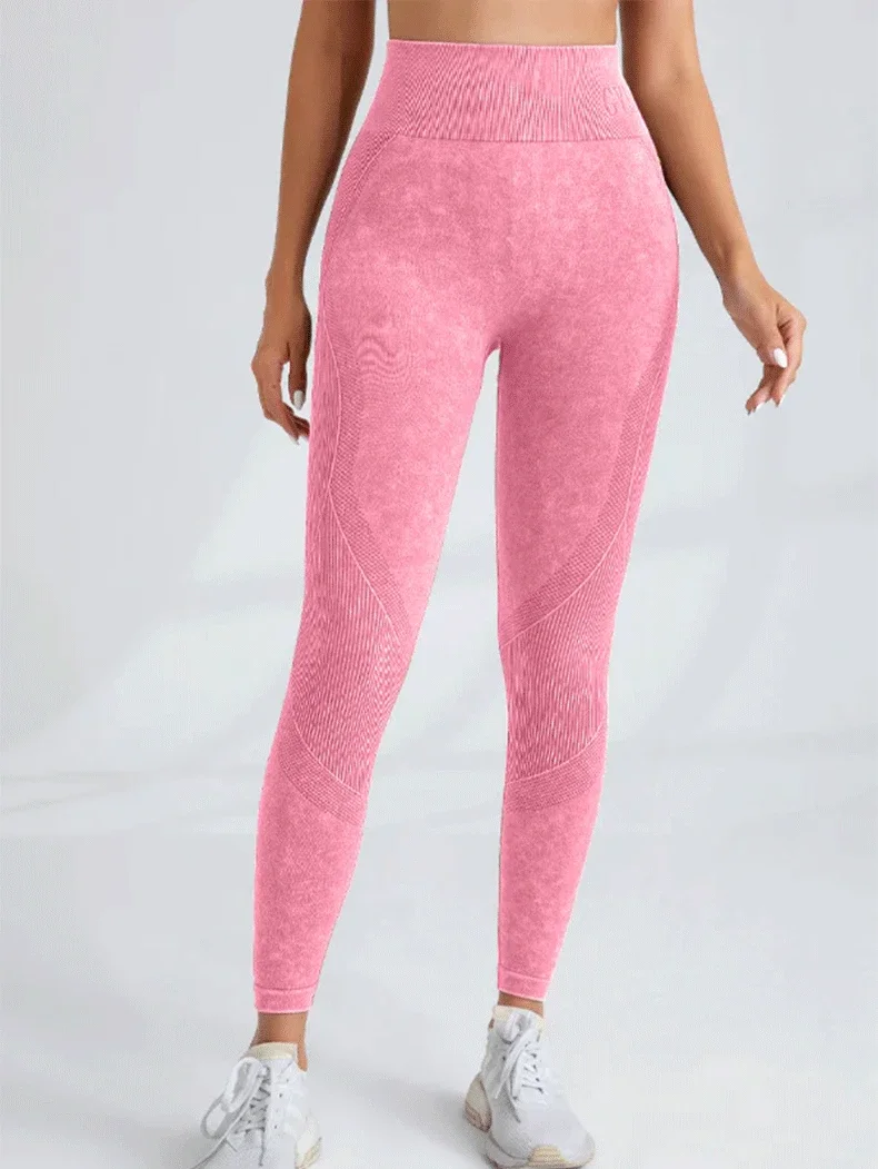 Frauen Nahtlose Turnhalle Hohe Taille Yoga Hosen Hüfte Heben Outdoor Sport Enge Taille Brief Sand Gewaschen Hosen Übung Yoga Leggings – Detail 10