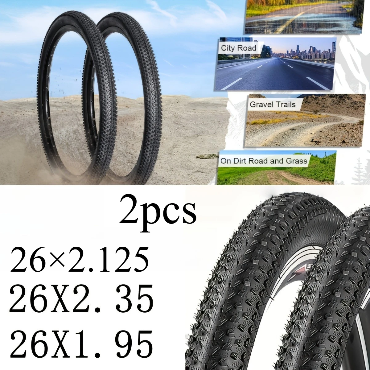 2 Stück Fahrradreifen 26x1,95 26x2,125 26x2,35 Mountainbike-Reifen Pannensicher Fahrradreifen für Stadt Straße Schotter Gras MTB – Detail 2