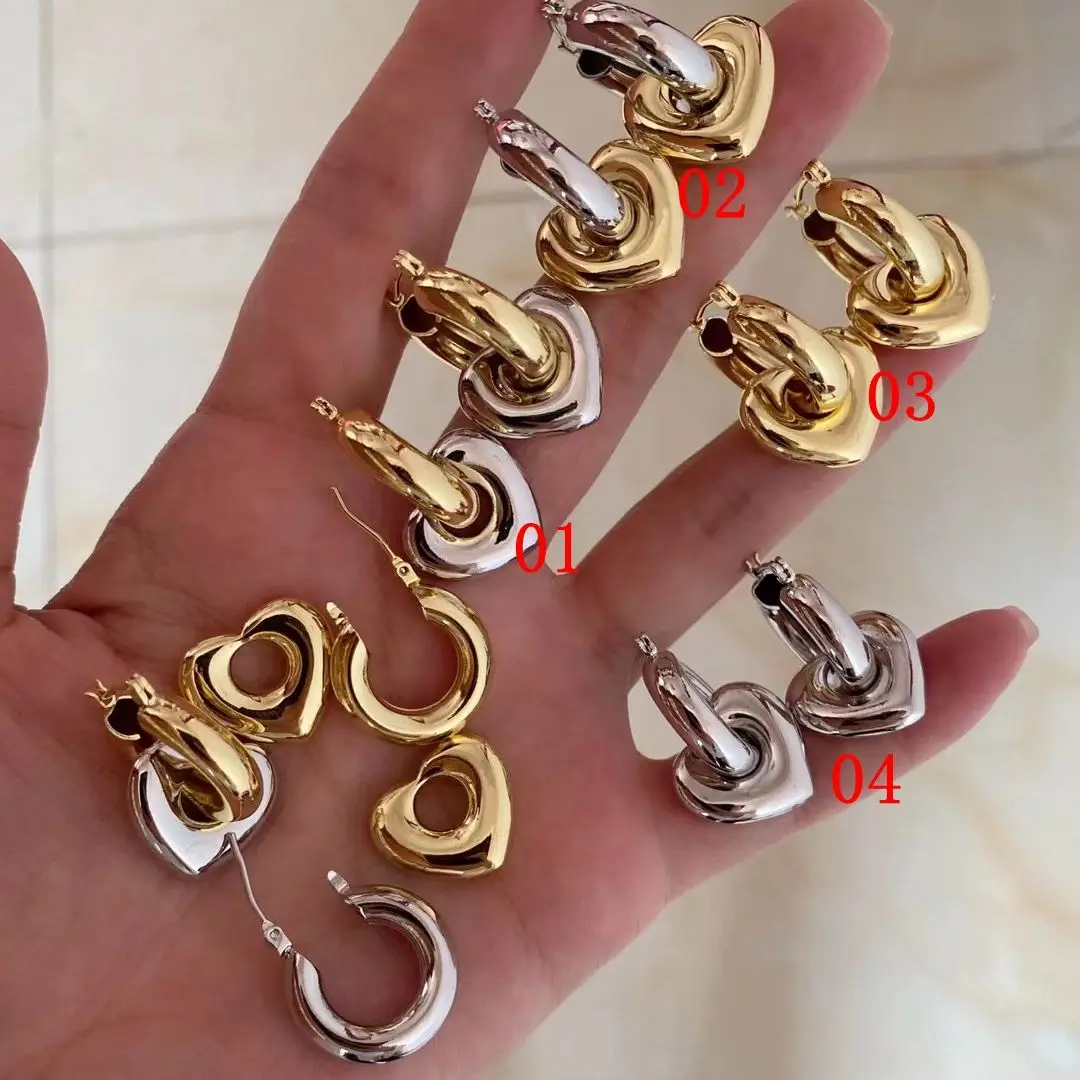 

5 Pairs, Vintage Dainty Gold Silver Color Heart Huggie Earrings Stylish Metal Love Hoop Earrings for Women Girlfriend Gift