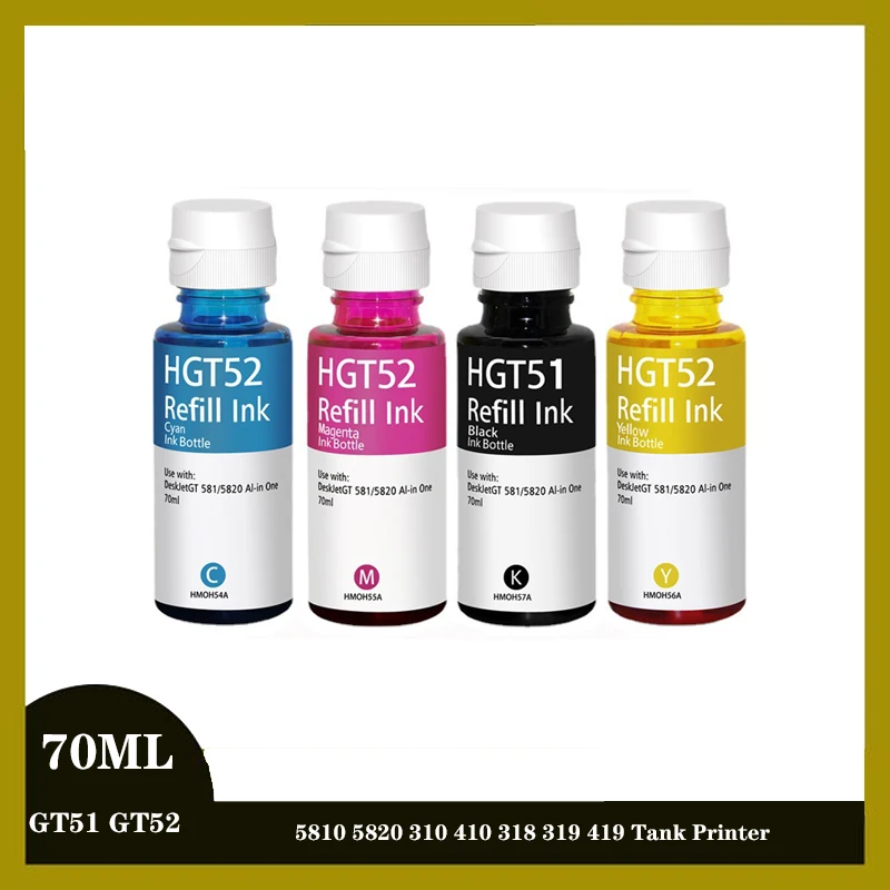 70 ml Ink Kit Replacement for hp GT51 GT52 GT 51 52 for GT5810 GT5820 5810 5820 310 410 318 319 419 Tank Printer