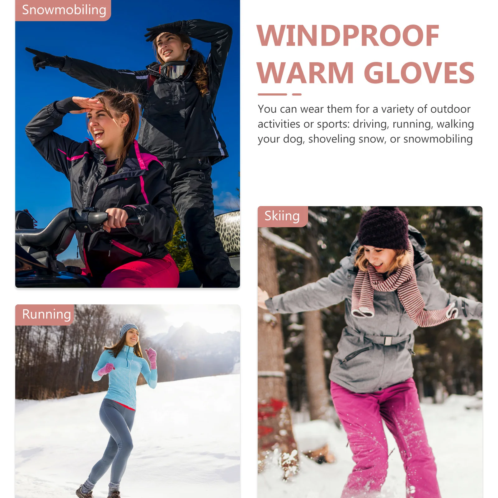 2Pairs Winter Warm Touchscreen Gloves Women's Windproof Thermal Riding Skiing Cycling Outdoor Sports Gloves Soft Comfortable