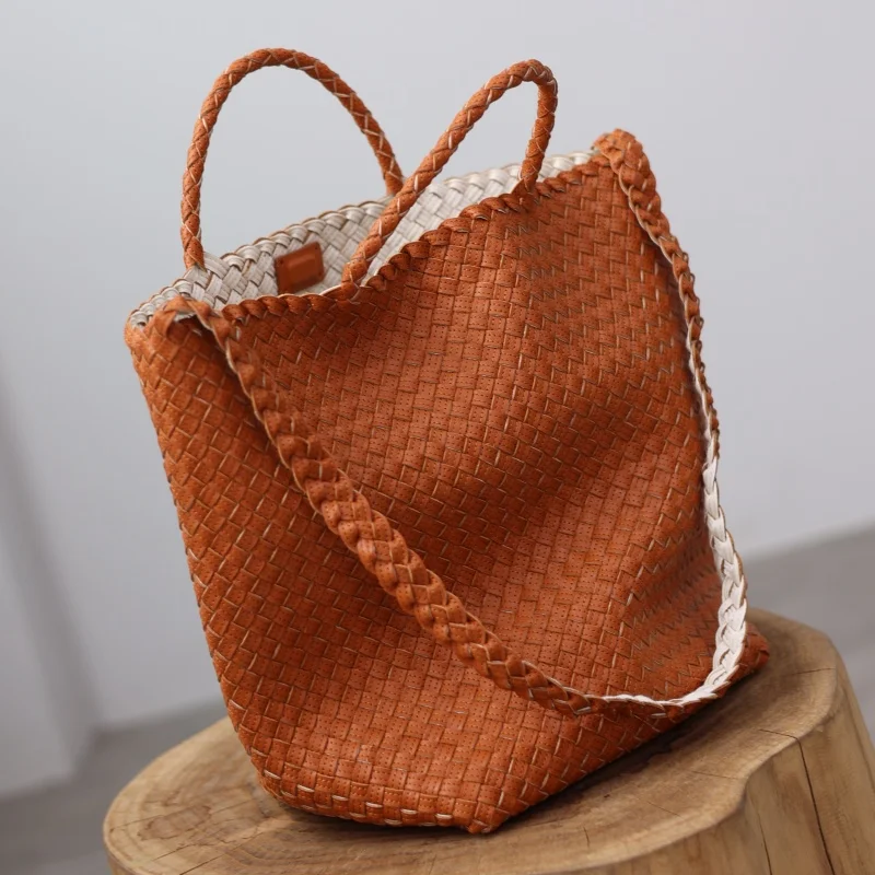 Luxury Pure Hand-woven Genuine Leather Tote Large Capaciry Commuting Single Shoulder Bags Women Vintage Casual Handbag