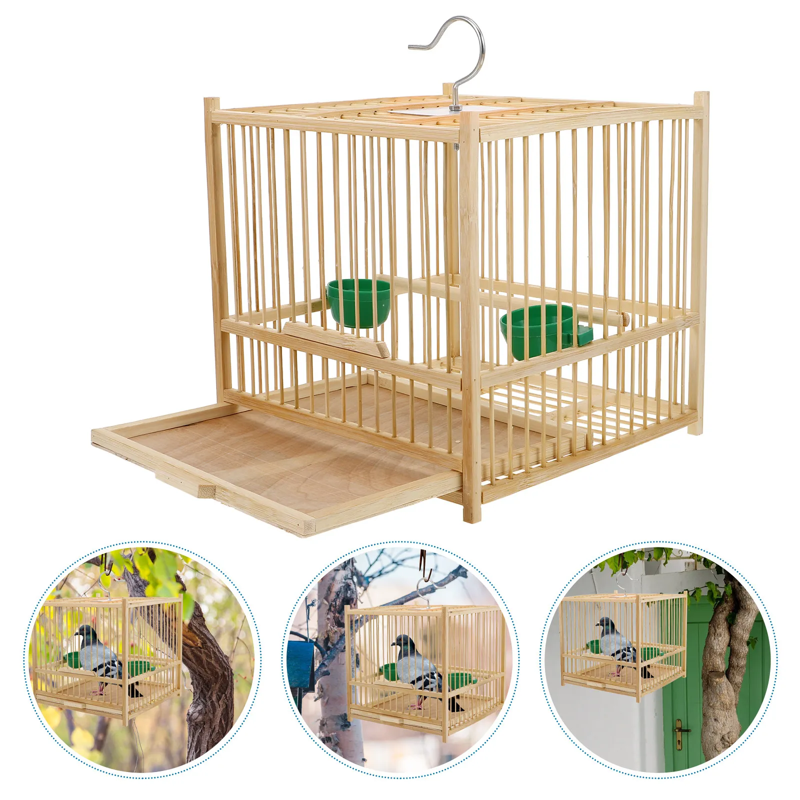 

1Set Handmade Bamboo Bird Cage for Parakeet Cockatiel Finches Portable Carrier Secure Play Rest Area Household Pigeon Keeping