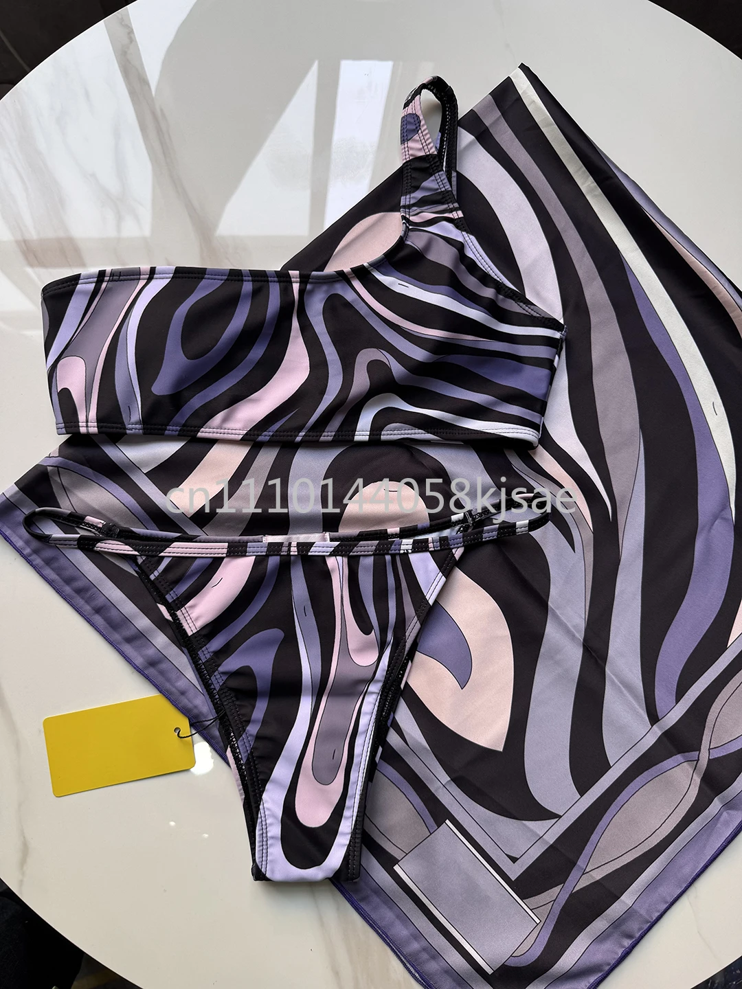 

Fashion Women's Black Scarf Bikini Sets Headband Swimsuits Classic Lady Beachwear Swimwear